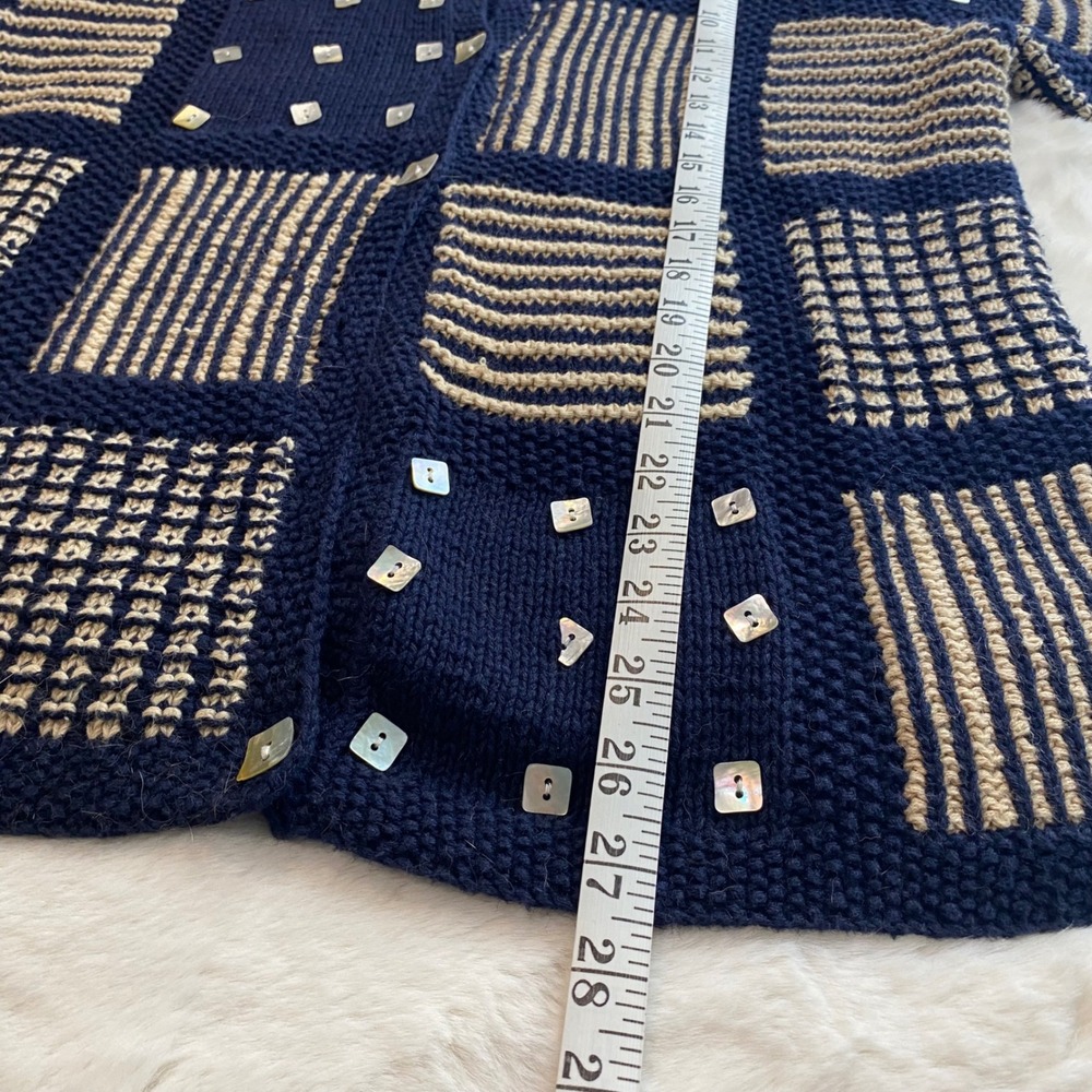 Vintage Talbots Hand Knit Patchwork Cardigan Navy… - image 8